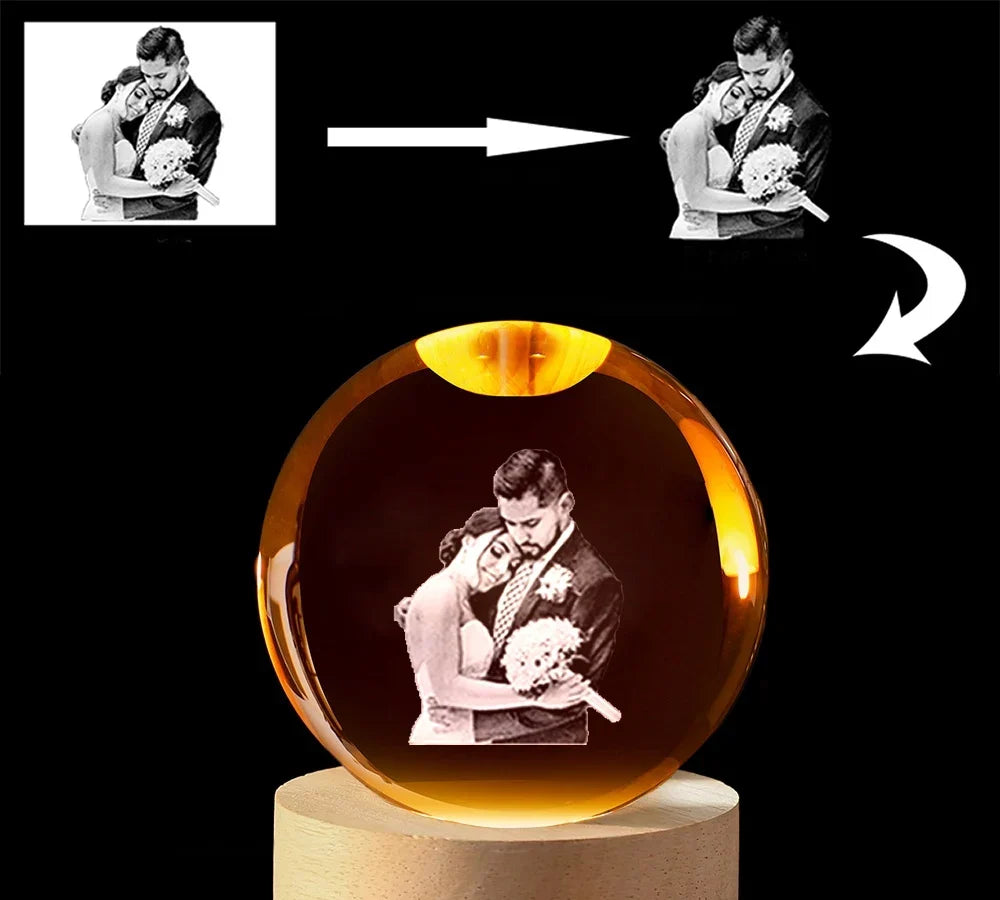 Your photo laser-engraved inside the crystal sphere